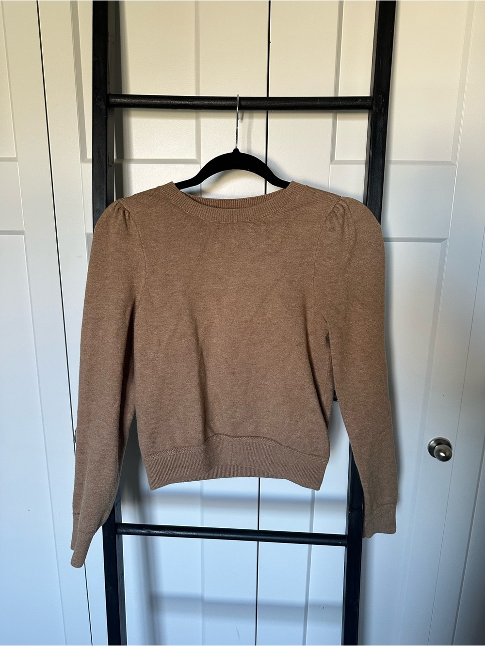 H&M Brown Puff-Sleeve Crewneck Sweater